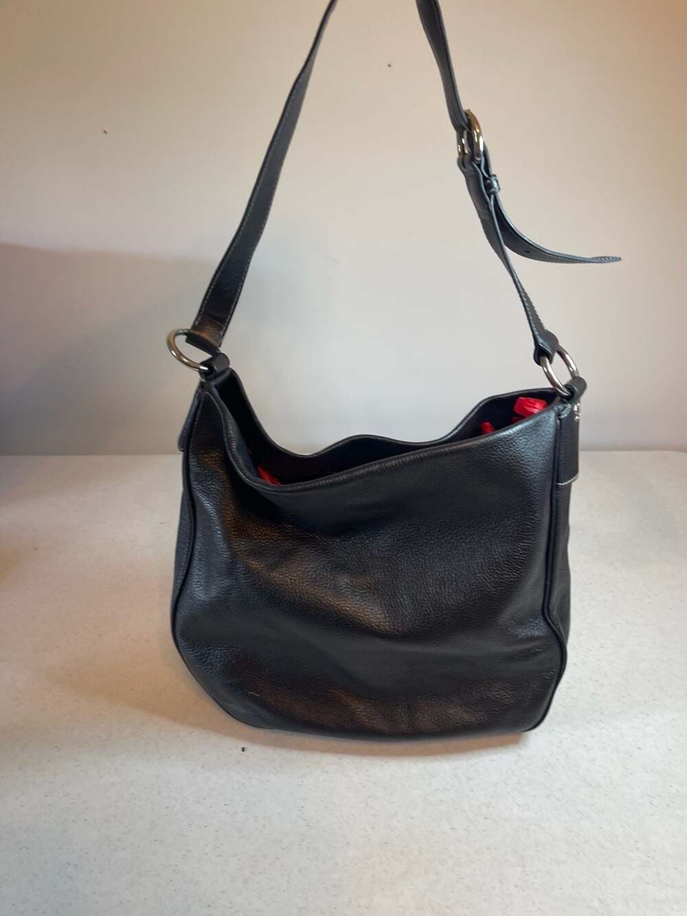 Bimba y Lola Black Pebbled Leather Large Hobo Shoulder Bag